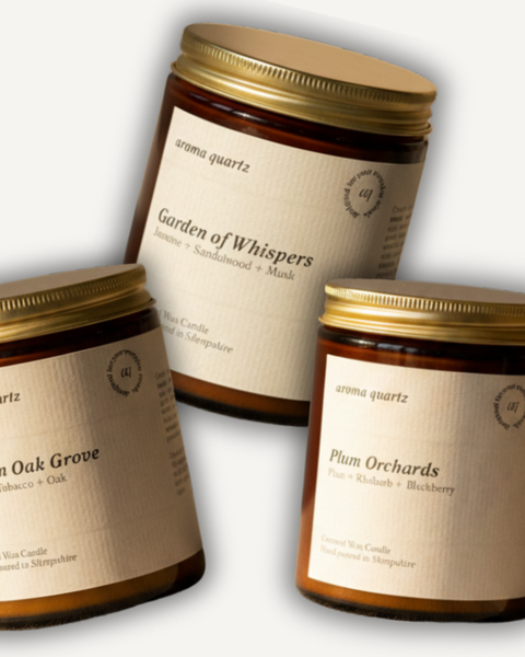 Aroma Quartz amber jar coconut wax candles — phthalate-free and vegan