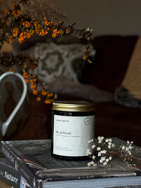 Air of Neroli – Limited Edition Amber Jar Candle refillable coconut wax candle by Aroma Quartz in amber glass jar