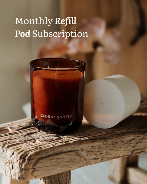 Candle Refill Subscription –– Natural Wax Candle refillable coconut wax candle by Aroma Quartz in amber glass jar